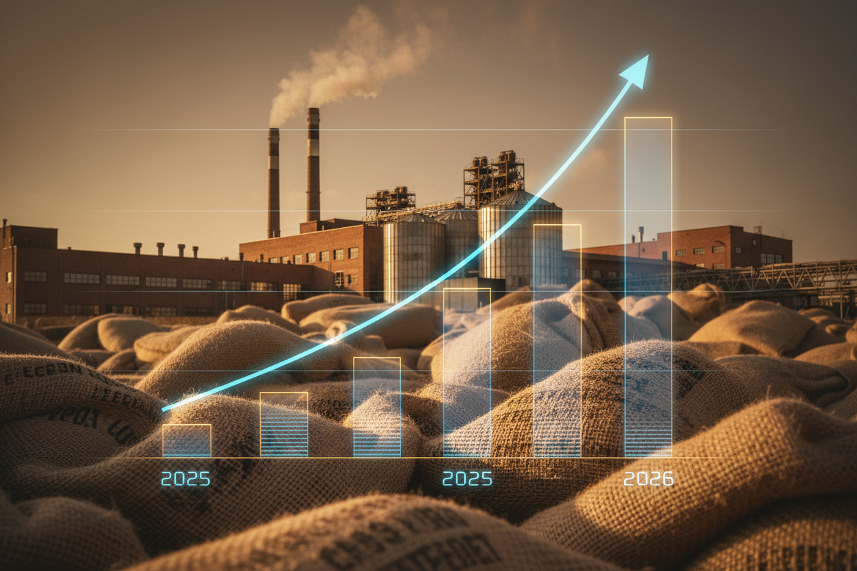 График роста объема производства кофе в России 2023-2025