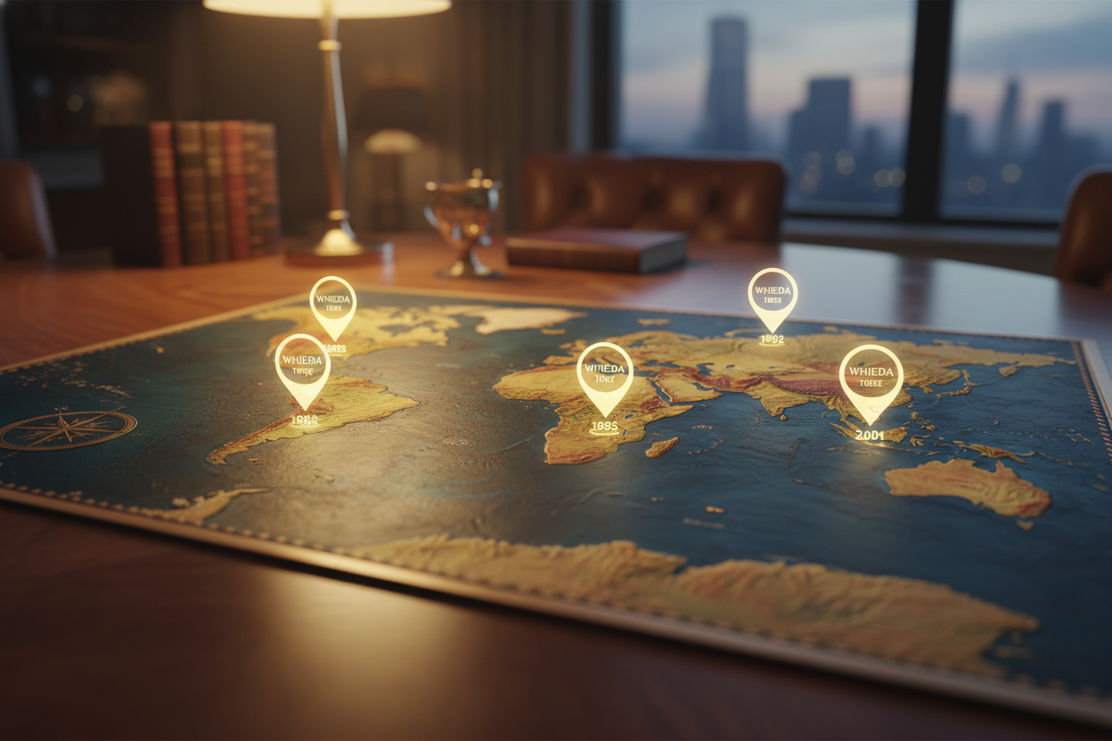 Карта глобального присутствия WHIEDA и исторические даты компании